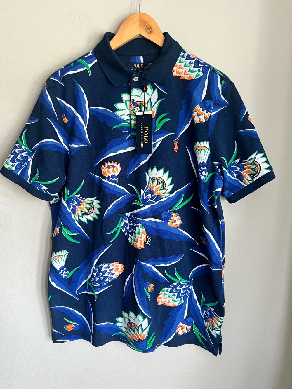 Polo by Ralph Lauren Navy Floral Cotton Polo Shirt Size M